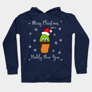 Merry Christmas And A Prickly New Year - Cute Cactus With Christmas Scarf Hoodie